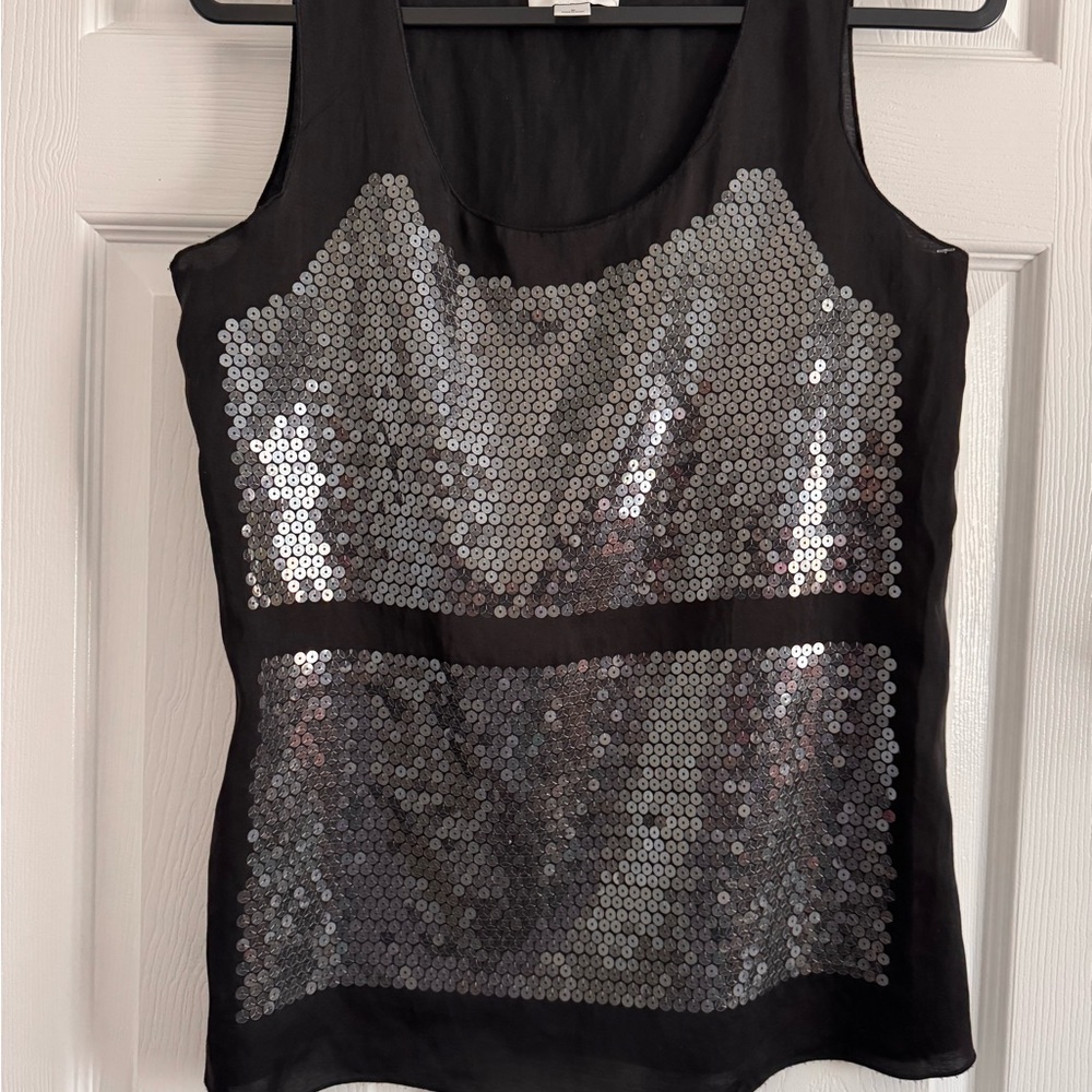 LOFT Black Sleeveless Sequin Scoop Neck Camisole